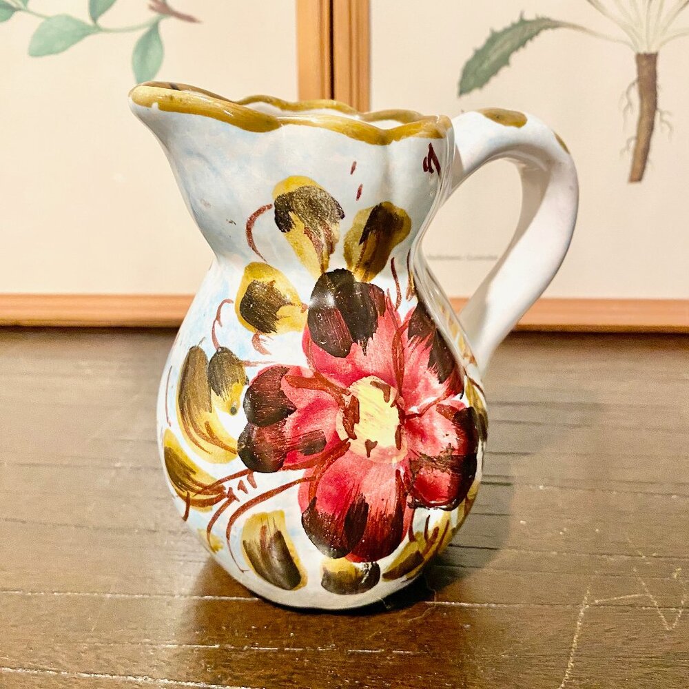 Vintage Italian Deruta Ceramic Pottery Vase Creamer Pitcher Hand-Painted Floral